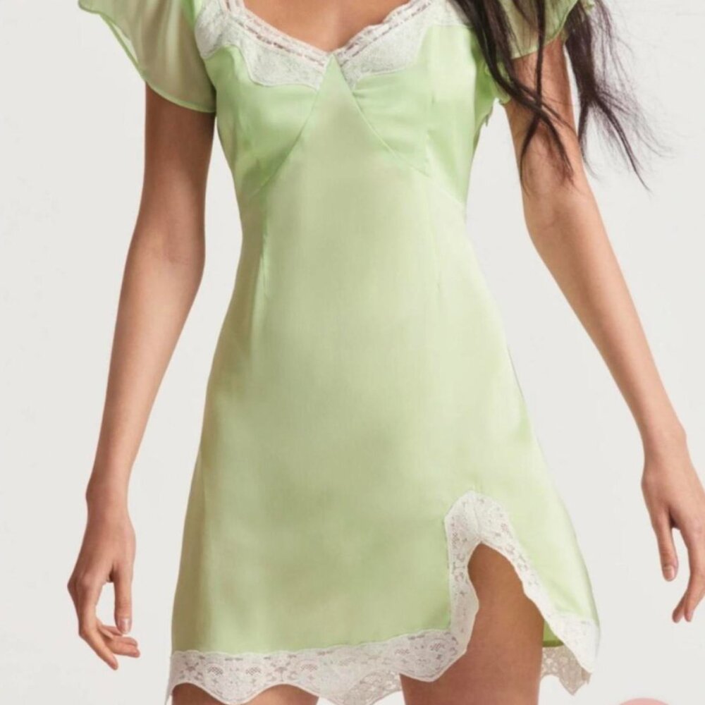 LOVESHACKFANCY- SILK MINI DRESS WITH LACE DETAIL- NEVER WORN- TAGS ON